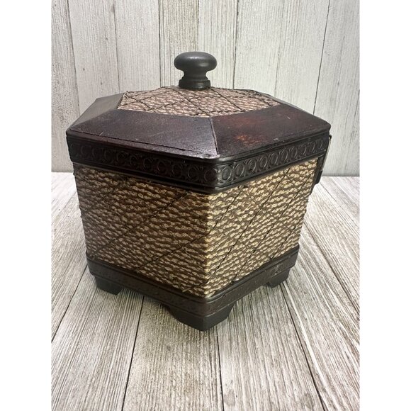 Vintage Wooden Storage Box Jewelry Keepsakes Hexagonal Shape Hinged Lid - Picture 4 of 12